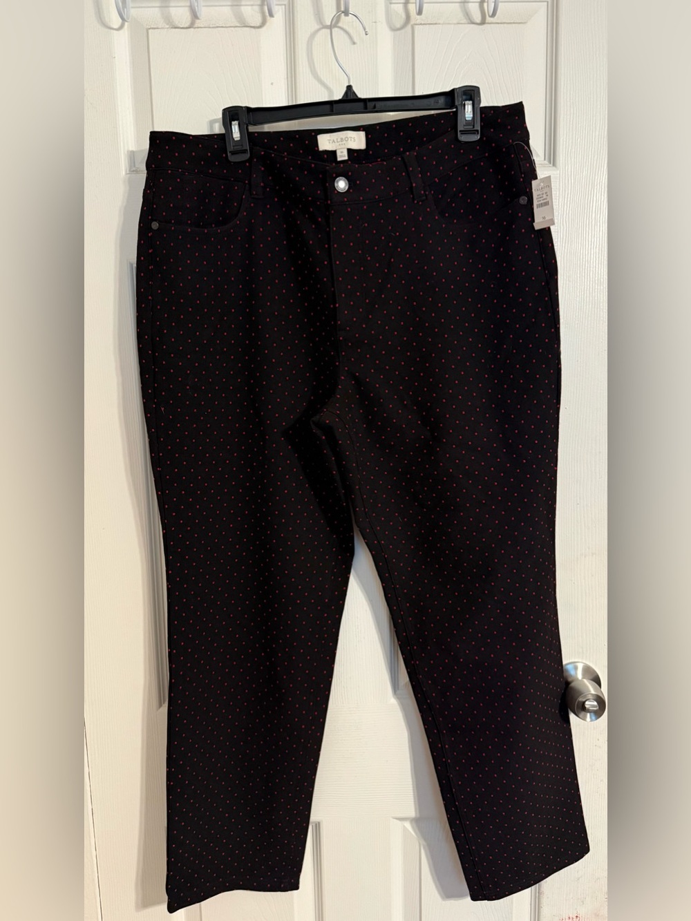 Talbots Black Pants with Small Red Square Pattern - Picture 2 of 5